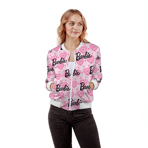 Женский бомбер Логотип Барби и розовое кружево / 3D-Белый – фото 3