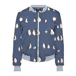 Бомбер женский Забавное семейство пингвинов, цвет: 3D-меланж