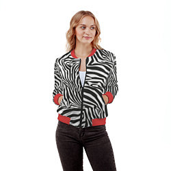 Бомбер женский Шкура зебры черно - белая графика, цвет: 3D-красный — фото 2