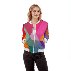 Бомбер женский Разноцветные полигоны, цвет: 3D-белый — фото 2