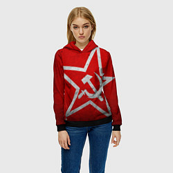 Толстовка-худи женская Флаг СССР: Серп и Молот, цвет: 3D-черный — фото 2