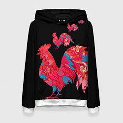 Толстовка-худи женская Петух: символ 2017, цвет: 3D-белый
