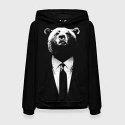 Толстовка-худи женская Медведь бизнесмен, цвет: 3D-черный