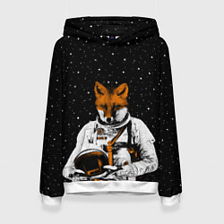 Толстовка-худи женская Лис космонавт, цвет: 3D-белый