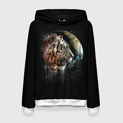Толстовка-худи женская Космический тигр, цвет: 3D-белый