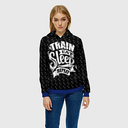 Толстовка-худи женская Train Eat Sleep Repeat, цвет: 3D-синий — фото 2