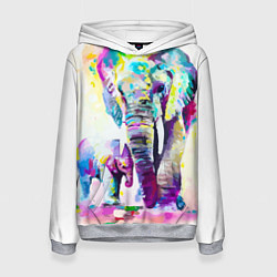 Толстовка-худи женская Акварельные слоны, цвет: 3D-меланж
