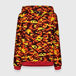 Толстовка-худи женская Камуфляж пиксельный: оранжевый/желтый, цвет: 3D-красный