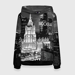 Толстовка-худи женская Огни ночной Москвы, цвет: 3D-черный