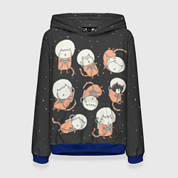 Толстовка-худи женская Космические котики, цвет: 3D-синий