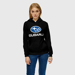 Толстовка-худи женская Subaru - emblem, цвет: 3D-черный — фото 2