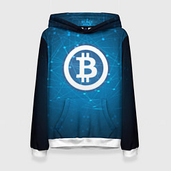 Толстовка-худи женская Bitcoin Blue, цвет: 3D-белый