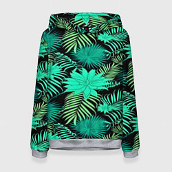 Толстовка-худи женская Tropical pattern, цвет: 3D-меланж