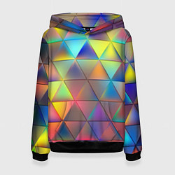 Толстовка-худи женская Разноцветные треугольники, цвет: 3D-черный