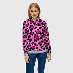 Толстовка-худи женская Розовый леопард, цвет: 3D-меланж — фото 2