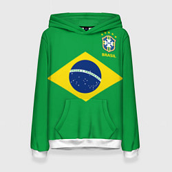 Толстовка-худи женская Сборная Бразилии: зеленая, цвет: 3D-белый
