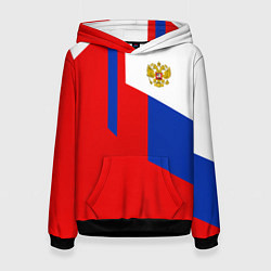 Толстовка-худи женская Russia: Geometry Tricolor, цвет: 3D-черный