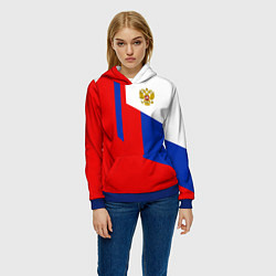 Толстовка-худи женская Russia: Geometry Tricolor, цвет: 3D-синий — фото 2