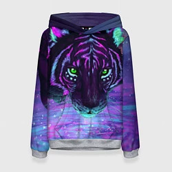 Толстовка-худи женская Неоновый тигр, цвет: 3D-меланж