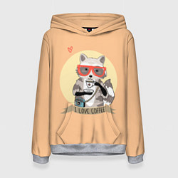 Толстовка-худи женская Raccoon Love Coffee, цвет: 3D-меланж