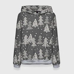 Толстовка-худи женская Grey Christmas Trees, цвет: 3D-меланж