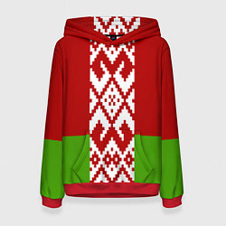 Толстовка-худи женская Беларусь флаг, цвет: 3D-красный