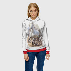 Толстовка-худи женская Белая конь мчится галопом, цвет: 3D-красный — фото 2