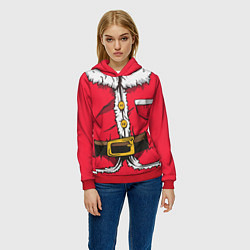 Толстовка-худи женская Санта, цвет: 3D-красный — фото 2