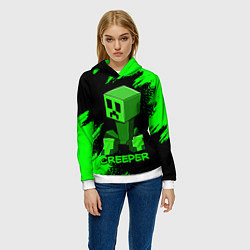 Толстовка-худи женская MINECRAFT CREEPER, цвет: 3D-белый — фото 2