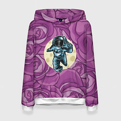 Толстовка-худи женская Космонавт в розах, цвет: 3D-белый
