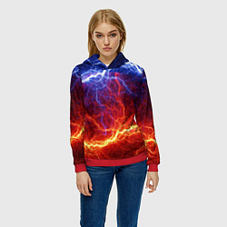 Толстовка-худи женская Лёд и огонь, цвет: 3D-красный — фото 2