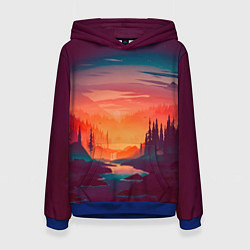 Толстовка-худи женская Minimal forest sunset, цвет: 3D-синий