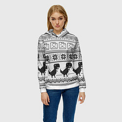 Толстовка-худи женская Свитер с T-rex'ами, цвет: 3D-белый — фото 2