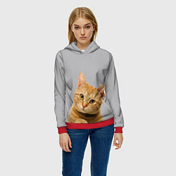 Толстовка-худи женская Рыжий котик, цвет: 3D-красный — фото 2