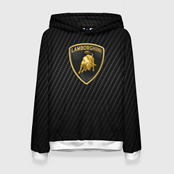 Толстовка-худи женская Lamborghini logo n carbone, цвет: 3D-белый