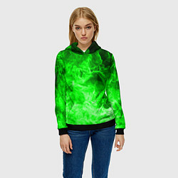 Толстовка-худи женская ОГОНЬ GREEN NEON, цвет: 3D-черный — фото 2