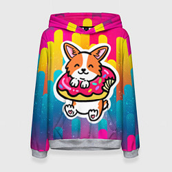 Толстовка-худи женская Милый корги, цвет: 3D-меланж