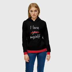 Толстовка-худи женская I Love myself, цвет: 3D-красный — фото 2