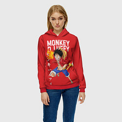 Толстовка-худи женская Monkey D Luffy, цвет: 3D-красный — фото 2