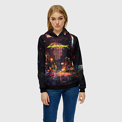 Толстовка-худи женская CYBERPUNK 2077:КИБЕРПАНК S, цвет: 3D-черный — фото 2