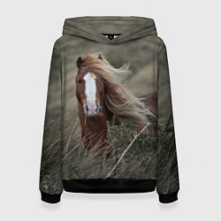 Толстовка-худи женская Конь, цвет: 3D-черный