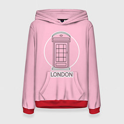 Толстовка-худи женская Телефонная будка, London, цвет: 3D-красный