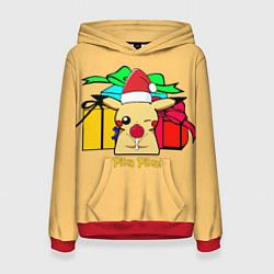Толстовка-худи женская New Year Pikachu, цвет: 3D-красный