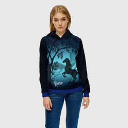 Толстовка-худи женская Конь, цвет: 3D-синий — фото 2