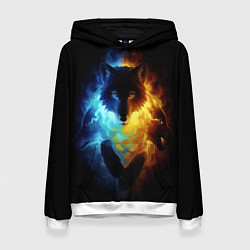 Толстовка-худи женская Волки в огне, цвет: 3D-белый