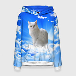 Толстовка-худи женская Кот в облаках, цвет: 3D-белый
