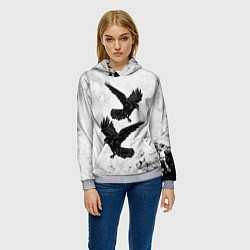 Толстовка-худи женская Gothic crows, цвет: 3D-меланж — фото 2