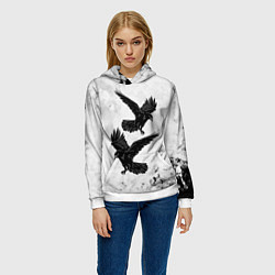 Толстовка-худи женская Gothic crows, цвет: 3D-белый — фото 2