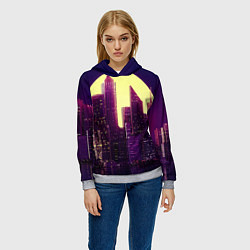 Толстовка-худи женская Неоновый город, цвет: 3D-меланж — фото 2