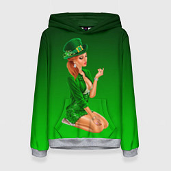 Толстовка-худи женская Девушка лепрекон в зеленом, цвет: 3D-меланж